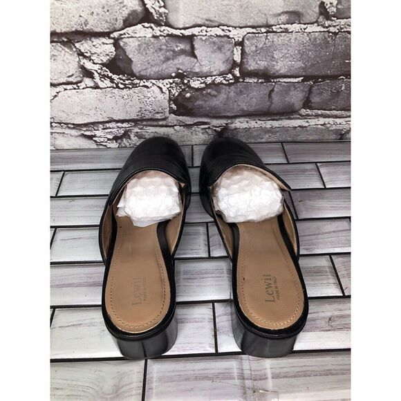 Lewit Black Leather Slip On Block Heel Mules Dress Shoes Women’s Sz 37.5EU/7M US - Picture 7 of 16